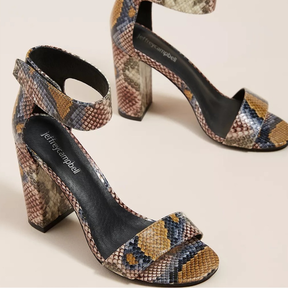 Jeffrey Campbell Lindsay Snake Print Heeled Sandal Size 8.5